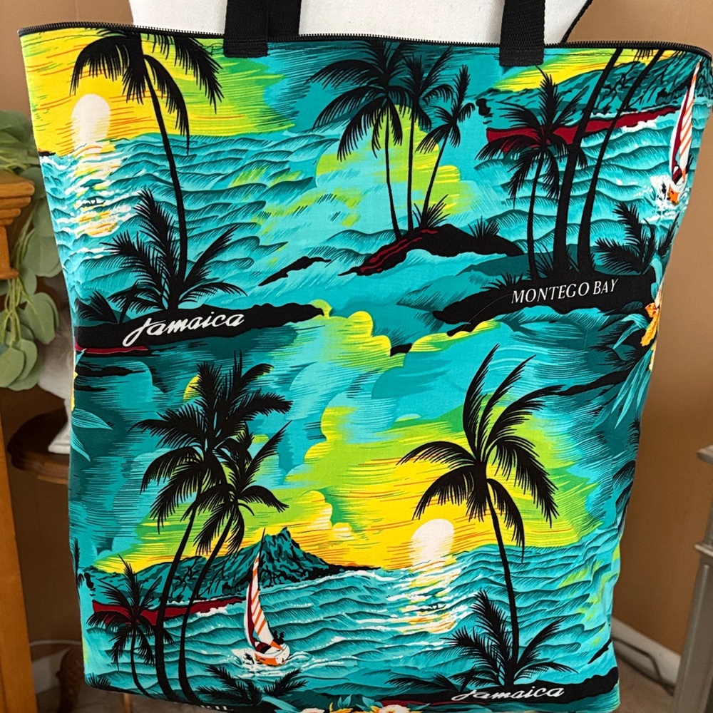 Tropical Beach Print Tote Bag